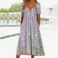 thumbnail image 2 of CEHVOM Robe d'Été Décontractée à Manches Courtes Épaules Dénudées Imprimé Col en V pour Femmes, 2 of 7