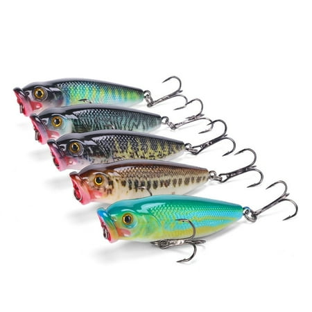 5pcs Popper Fishing Lures Set Hard Plastic Crankbait Minnow Topwater Baits for Bass Perch Mandarin Fish