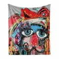 thumbnail image 1 of Art Soft Flannel Fleece Throw Blanket, Grafitti Sketchy Style Colorful Painting Human Like Face Dog Animal Image Print, Cozy Plush for Indoor and Outdoor Use, 70" x 90", Multicolor, by Ambesonne, 1 of 6