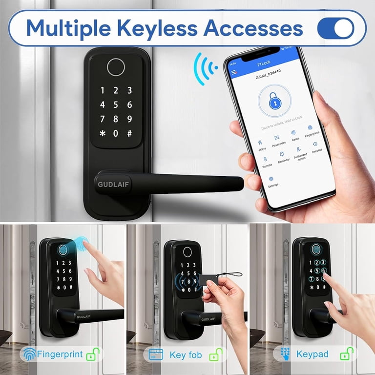 5-in-1 Smart Door Lock With Handle – Fingerprint, Keypad, IC Card, App & Key Unlocking For Office, Hotel & Home Security