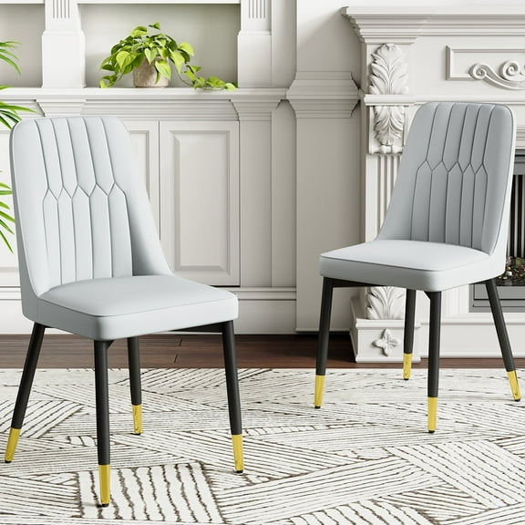 LUFTUT Modern Dining Chair with Metal Legs, Ergonomic PU Leather Chair for Kitchen, Dining Room, Comfortable High Back Chair (Light Gray)