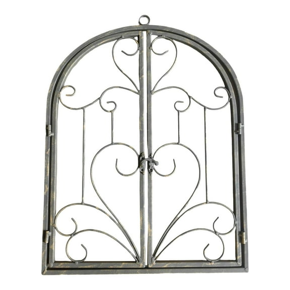 FashionCha Arched Window Wall Decor Metal Scroll Wall Decor Retro Farmhouse Rustic for Yard Imitation Rust Color