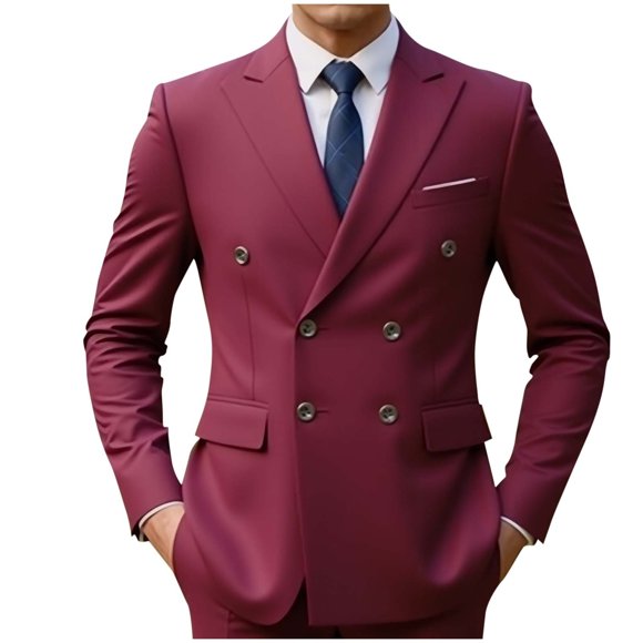 Mens Blazer, Double-Breasted Suit Coat With Notch Lapel, Casual Wedding Office Formal Event Jacket