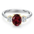 thumbnail image 3 of Gem Stone King 925 Silver and 10K Yellow Gold Red Rhodolite Garnet and Lab Grown Diamond Engagement Ring for Women | 1.89 Cttw | Oval 8X6MM | Gemstone January Birthstone | Size 7, 3 of 6