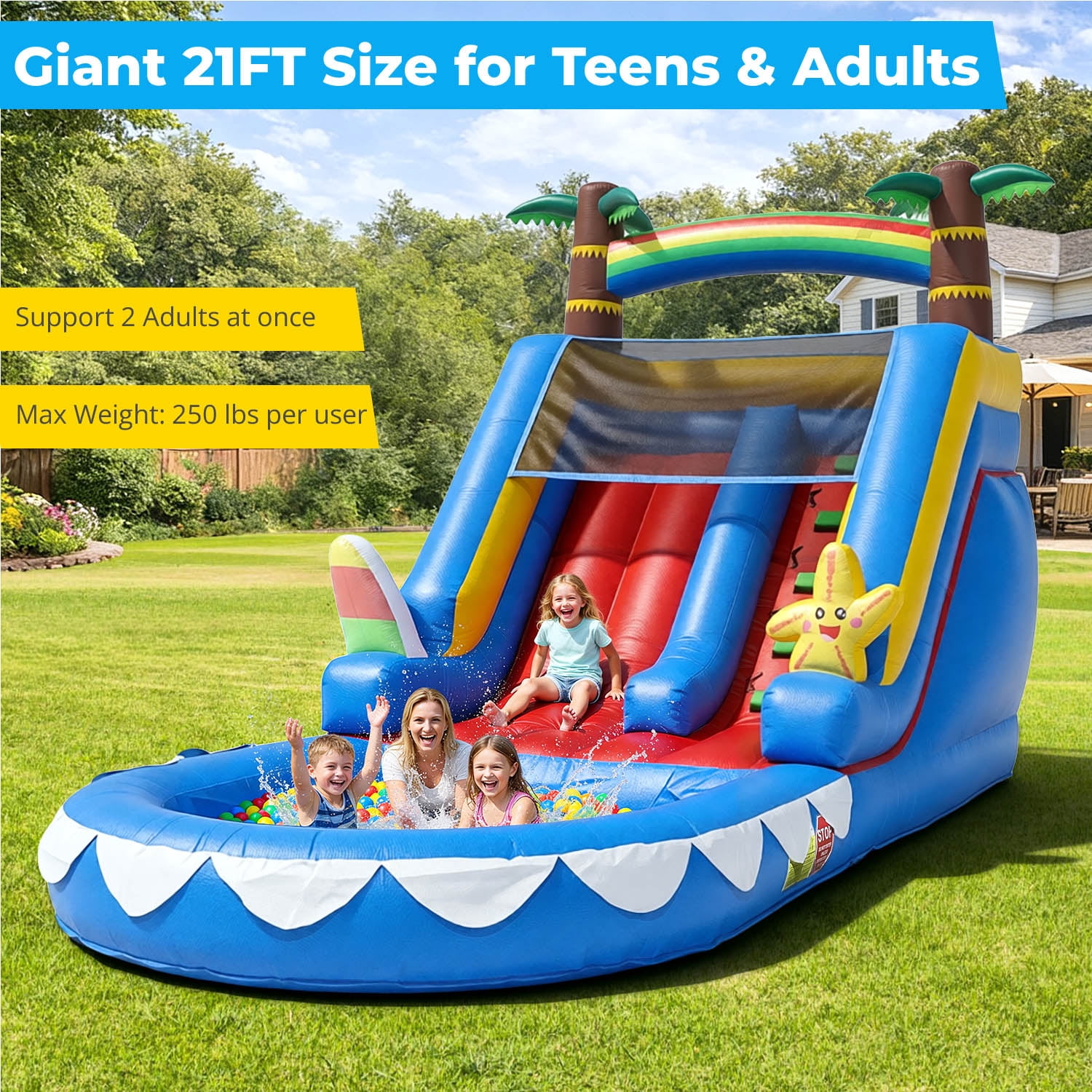 OFFMUST 21FT(L) Inflatable Water Slide for Adults Kids, Commercial Grade Home Water Slide with Blower, Giant Blow Up Water Slides for Backyard , 21x9x12ft