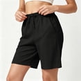 thumbnail image 6 of Summer Athletic Shorts for Women Drawstring Elastic Waist Casual Shorts Soft Cotton Knee Length Shorts with Pocket Summer Outdoor Short Pants Loose Comfort Short Bottoms, 6 of 7