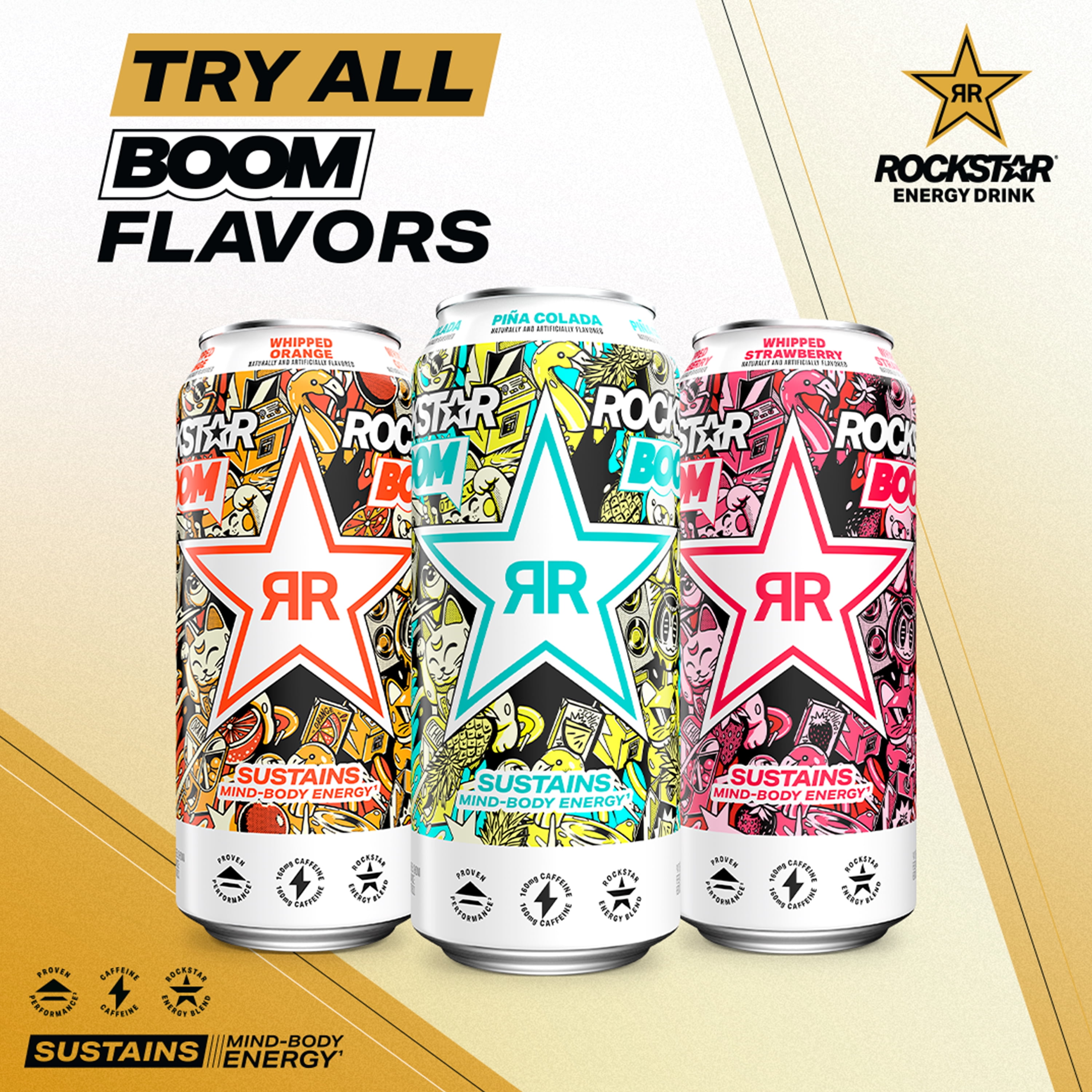 Rockstar Boom! Whipped Strawberry Energy Drink, 16 fl oz, 12 Pack Cans