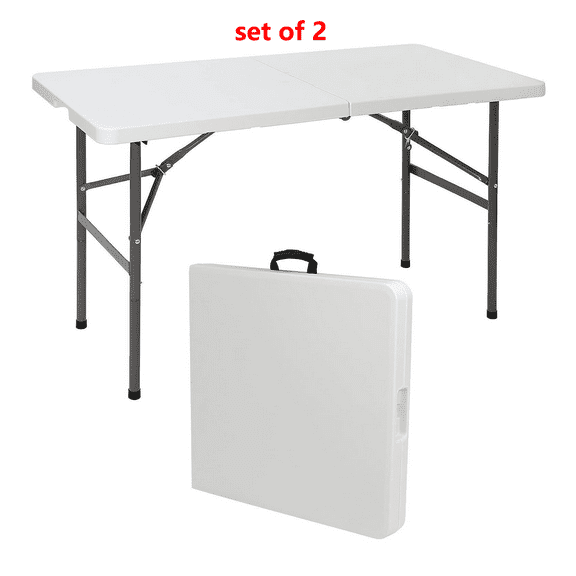 YYEAN 2×4FT Plastic Folding Table Fold-in-Half Picnic Camping Table w/Carrying Handle