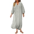 thumbnail image 1 of mfyjkho Vestidos para mujer, Vestido informal de manga larga con cuello en V y botones para mujer Vestidos festivos para mujer xxxl, 1 of 8
