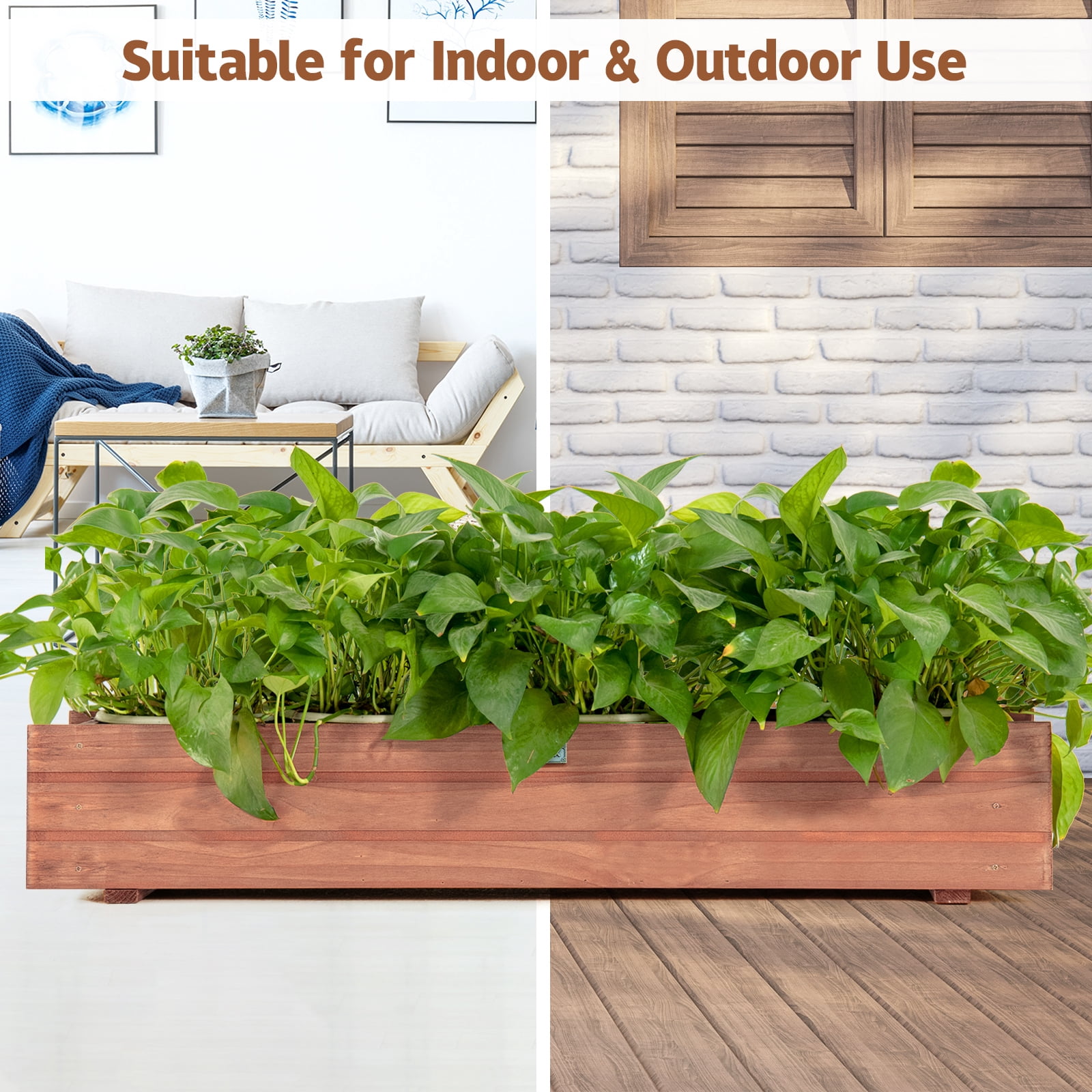 Costway 36 Inch Wooden Flower Planter Box Garden Yard Decorative Window Box Rectangular