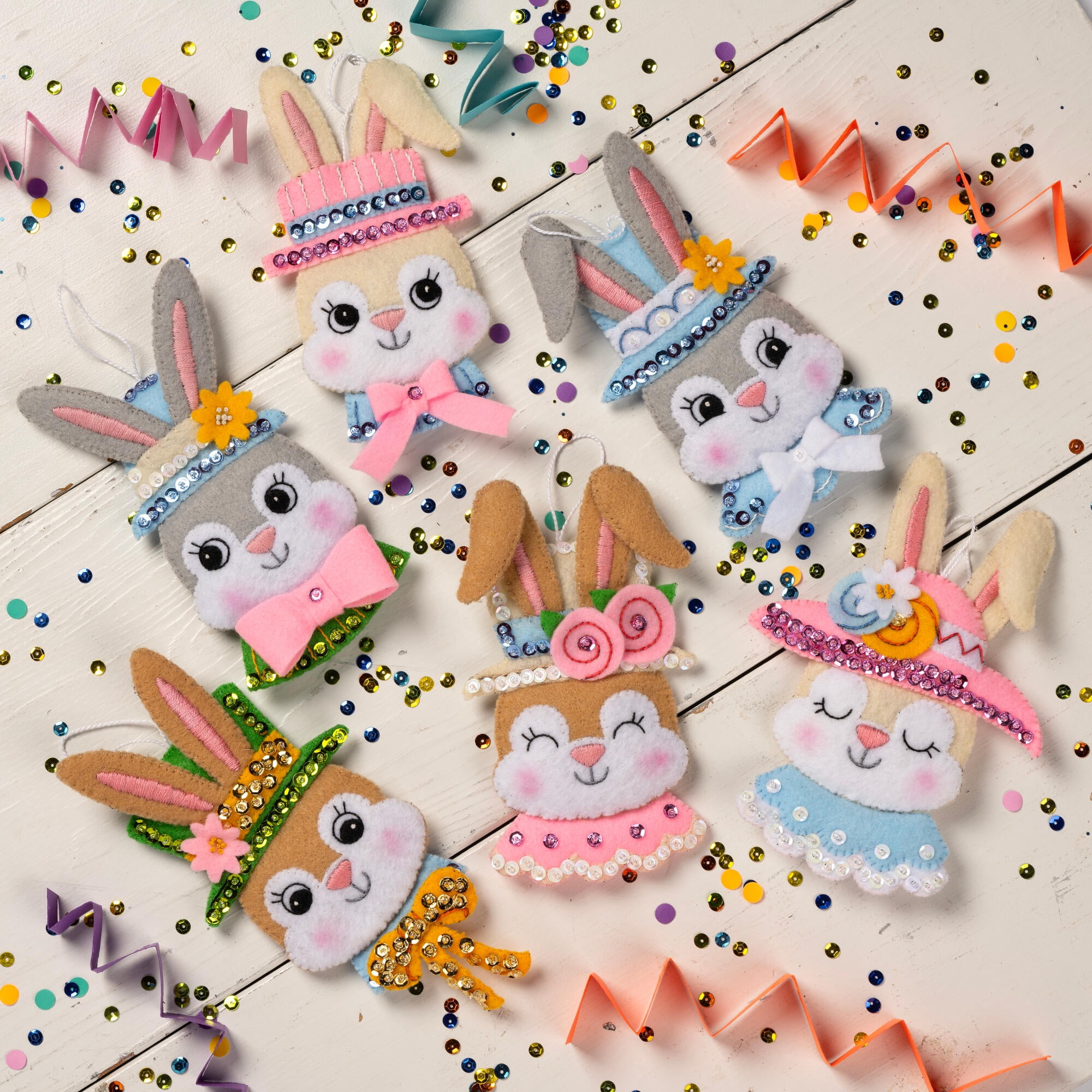 Bucilla Easter Bonnet Parade 6 Count Felt Applique Ornament Kit