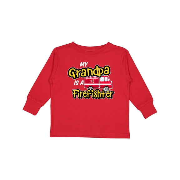 Inktastic My Grandpa is a Firefighter with Fire Truck Boys or Girls Long Sleeve Toddler T-Shirt