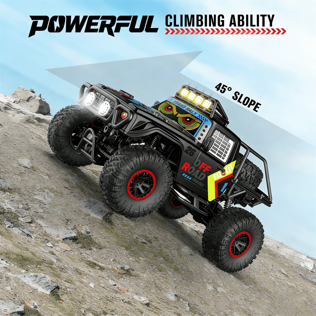 HNH 1:10 Big Rock Crawler 4WD Rc Car off Road Monster Truck, 25KM/H Remote Control Car with LED Light, 2400Mah Batteries