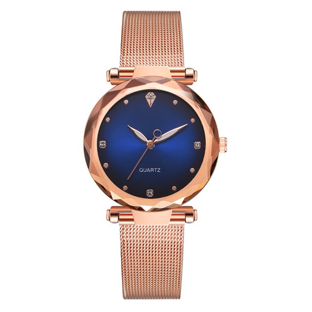 Reloj de pulsera de mujer con correa de aleación de malla de moda reloj de cuarzo Simple azul