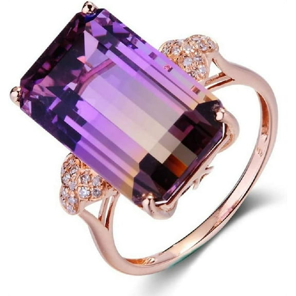 Nvzi-a Vintage 18K Rose Gold Plated Purple Gemstone Emerald Cushion Cut Tourmaline Ring Women's Anniversary Engagement Jewelry (US Size 7)