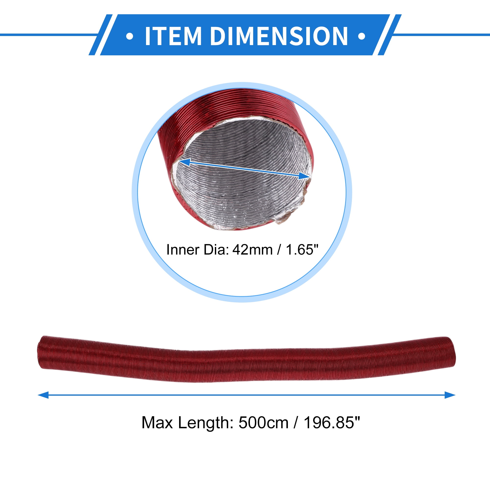 Unique Bargains 42mm Dia 500cm Car Heater Duct Pipe   Aluminum Foil Warm Air Ducting Hose for Diesel Heater Red