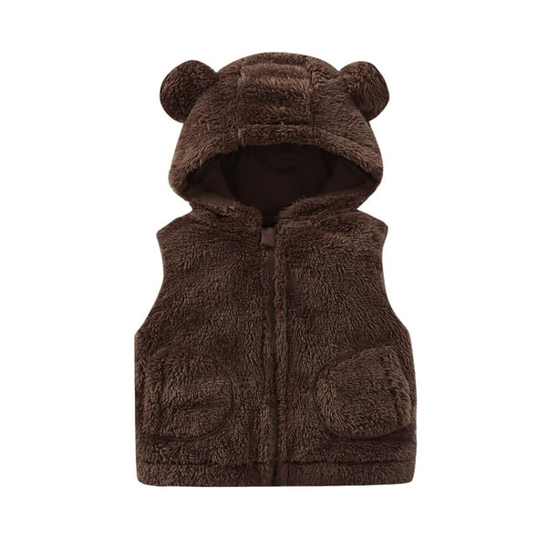 Chaqueta de invierno para niños, de color sólido, sin mangas, con capucha y cremallera, forro polar, cálida, de poliéster.