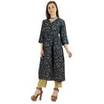 thumbnail image 3 of Moomaya Kurti Ligne A en Rayonne à Manches 3/4 Tunique Imprimée en Rayonne Robe Kurta Ethnique pour Femmes, 3 of 7