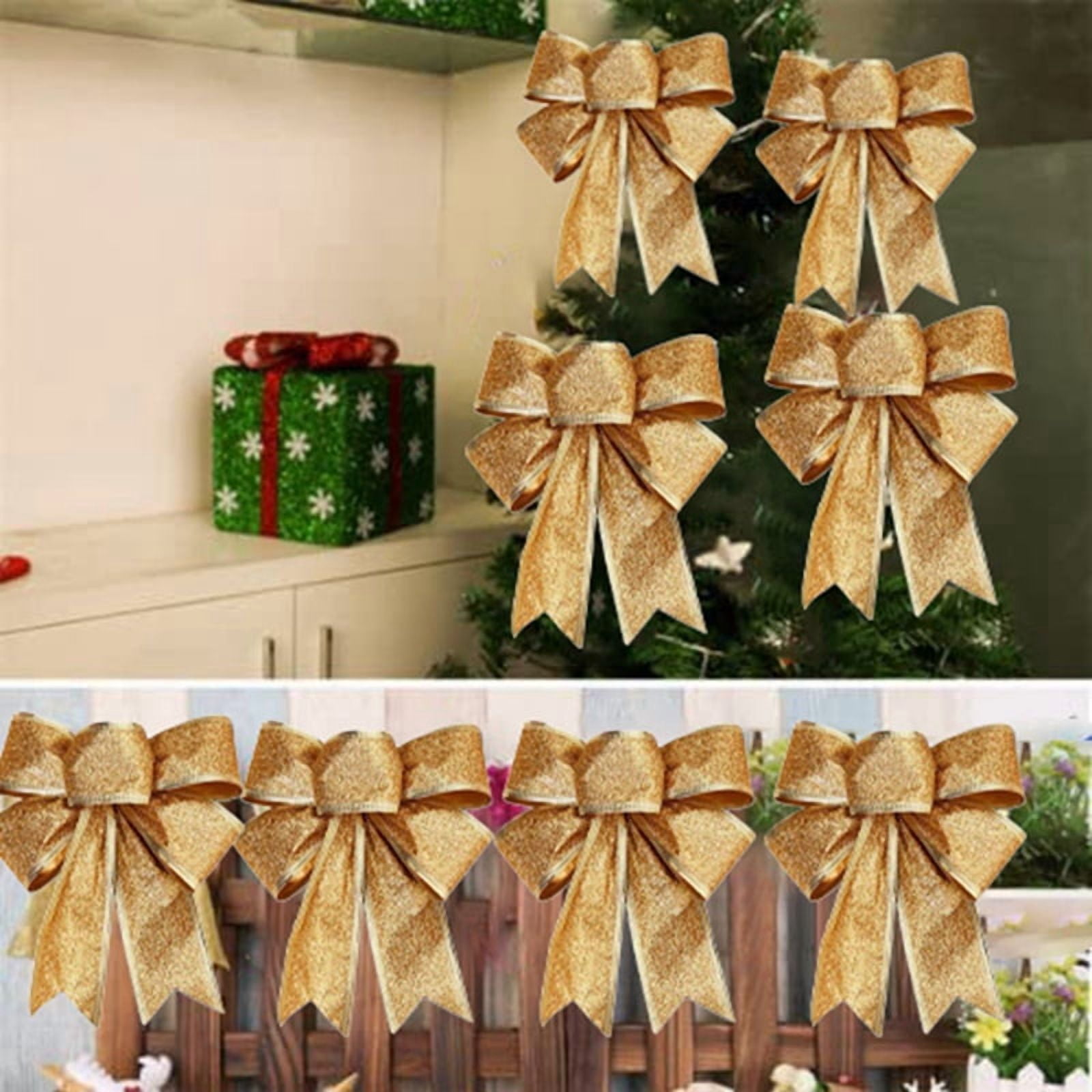 40PCS Christmas Tree Decoration Bows Ribbon Gold 25 X 21cm Xmas Ornaments