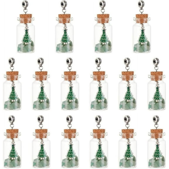 16pcs Mini Wishing Bottles Natural Green Aventurine Beaded Glass Bottles for Wedding Favors Christmas Decoorations with Christmas Tree Pendants DIY Crafts Ornaments