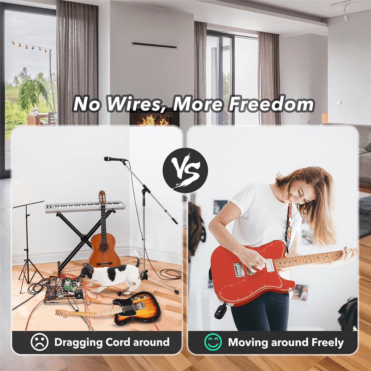 2X A8 Wireless Guitar System Rechargeable UHF Audio Wireless Transmitter Receiver for Guitar Bass Violin Keyboard,2 x Guitar Transmitter 2 x Guitar Receiver 2 x USB Cable 2 x English manual,Black