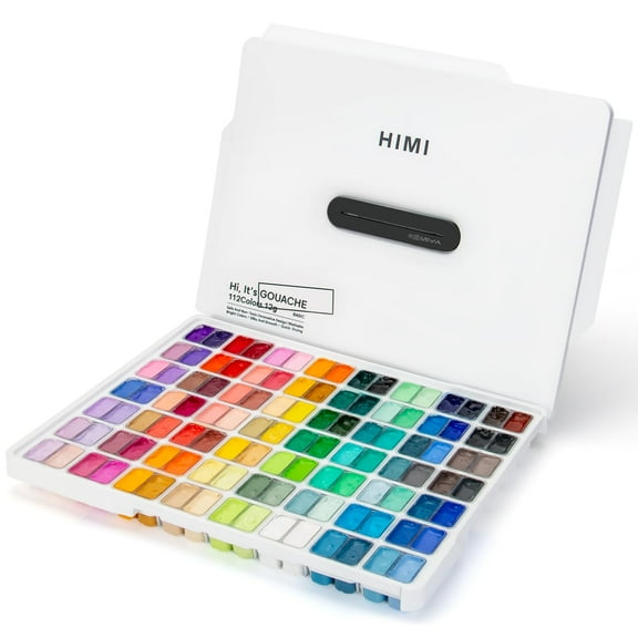 HIMI Gouache Paint Set, 112 Colors x 12g Twin Jelly Cup Design in a Carrying Case, Non-Toxic Gouache Paint for Canvas and Paper, Perfect for Artists, Student, Gouache Opaque Painting(White)