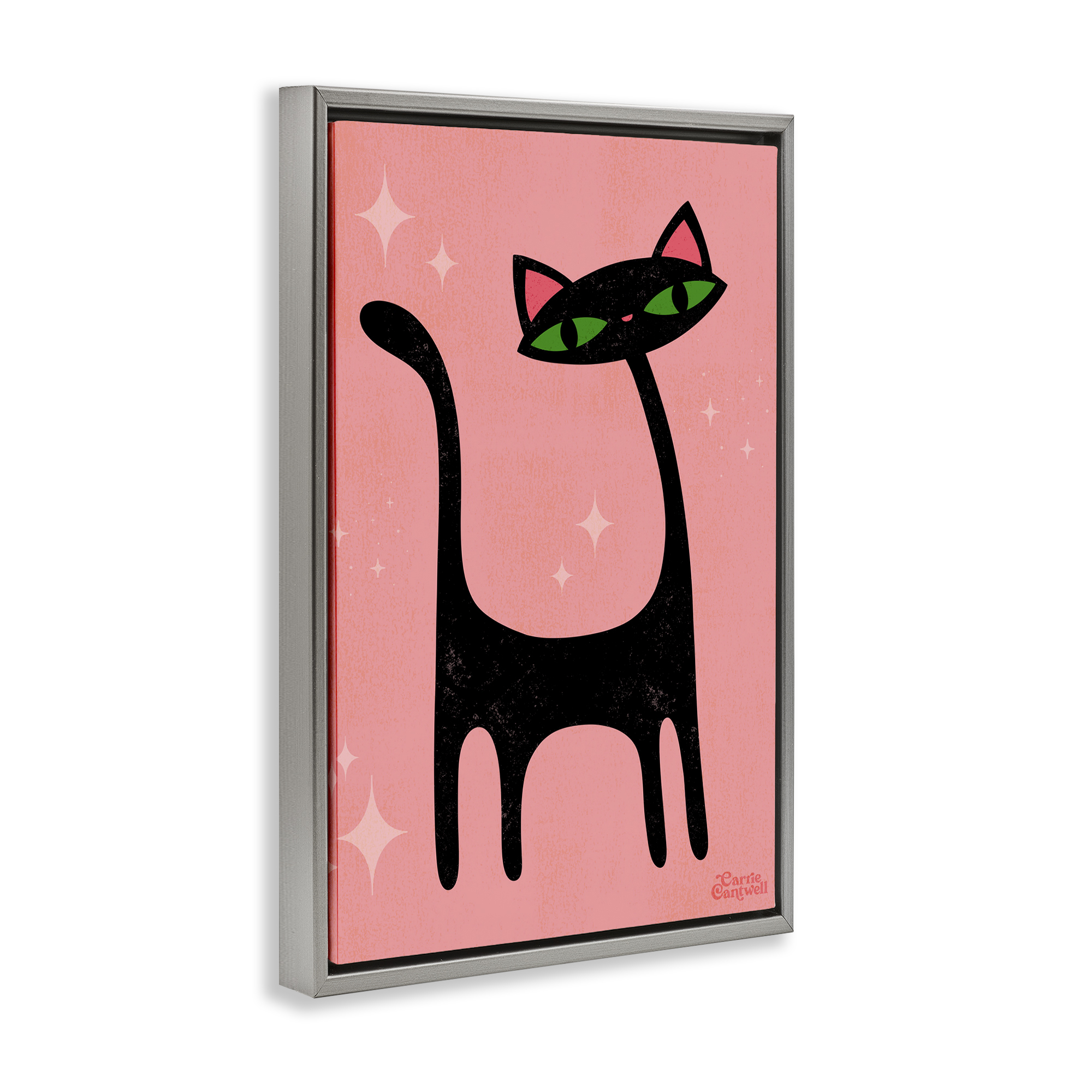Stupell Industries Retro Black Cat Animals & Insects Painting Gray Floater Framed Canvas Art Print Wall Art, 17 x 25