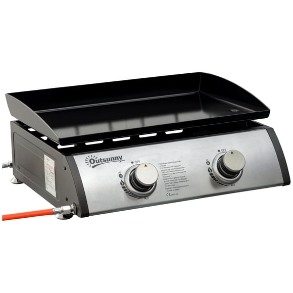 Outsunny 2 Burner Liquefied Gas Grill, Portable BBQ Grill, Silver