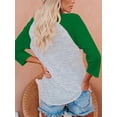 thumbnail image 4 of Camiseta Mezcla de algodón Tops con cuello redondo Manga 3/4 Camiseta holgada informal Ropa interior navideña, Verde, L tholdsy AP003793-13, 4 of 7