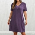 thumbnail image 5 of IUYRTFE Women Solid Color Short Sleeve V Neck Ribbed Dress Casual Loose Fit Summer Mini Dress, 5 of 6