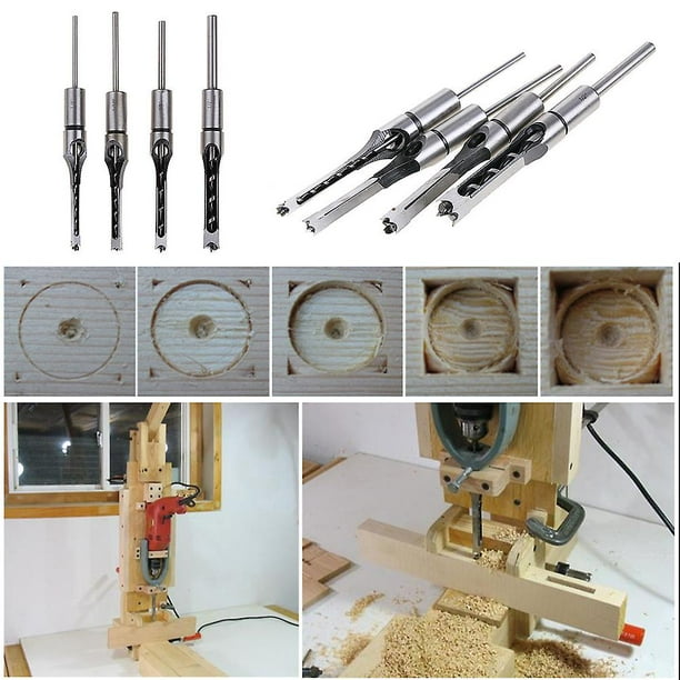 4pcs Woodworking Square Hole Drill Bits mortise Chisel Hole Saw Drill Bit Set