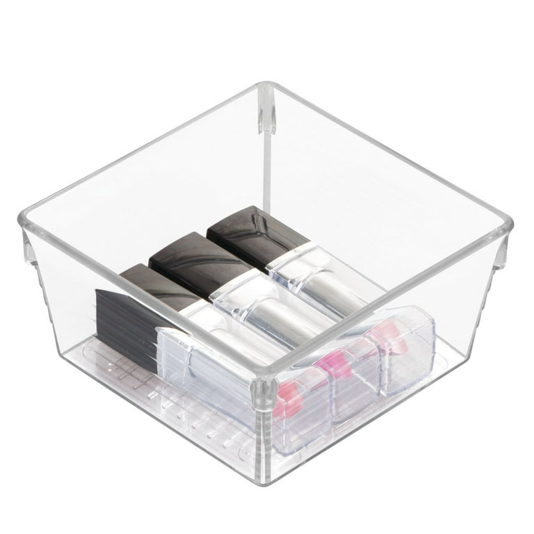 iDesign Set of 2 Sierra Clear Plastic Drawer and Shelf Organizer Trays, 4  H x 4 W x 2.75 L 