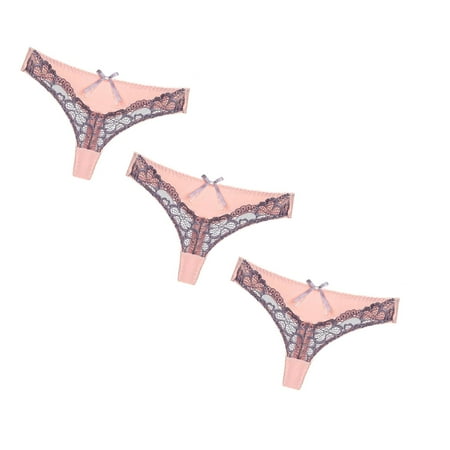 

Womens Underwear Brief Lace Patchwork Low Waist Thong With Knotbow Panties3PC