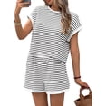 thumbnail image 2 of Short Sleeve Stripe Print Women 2 Pieces Lounge Sets Tops and Shorts Pants Sets, 2 of 6