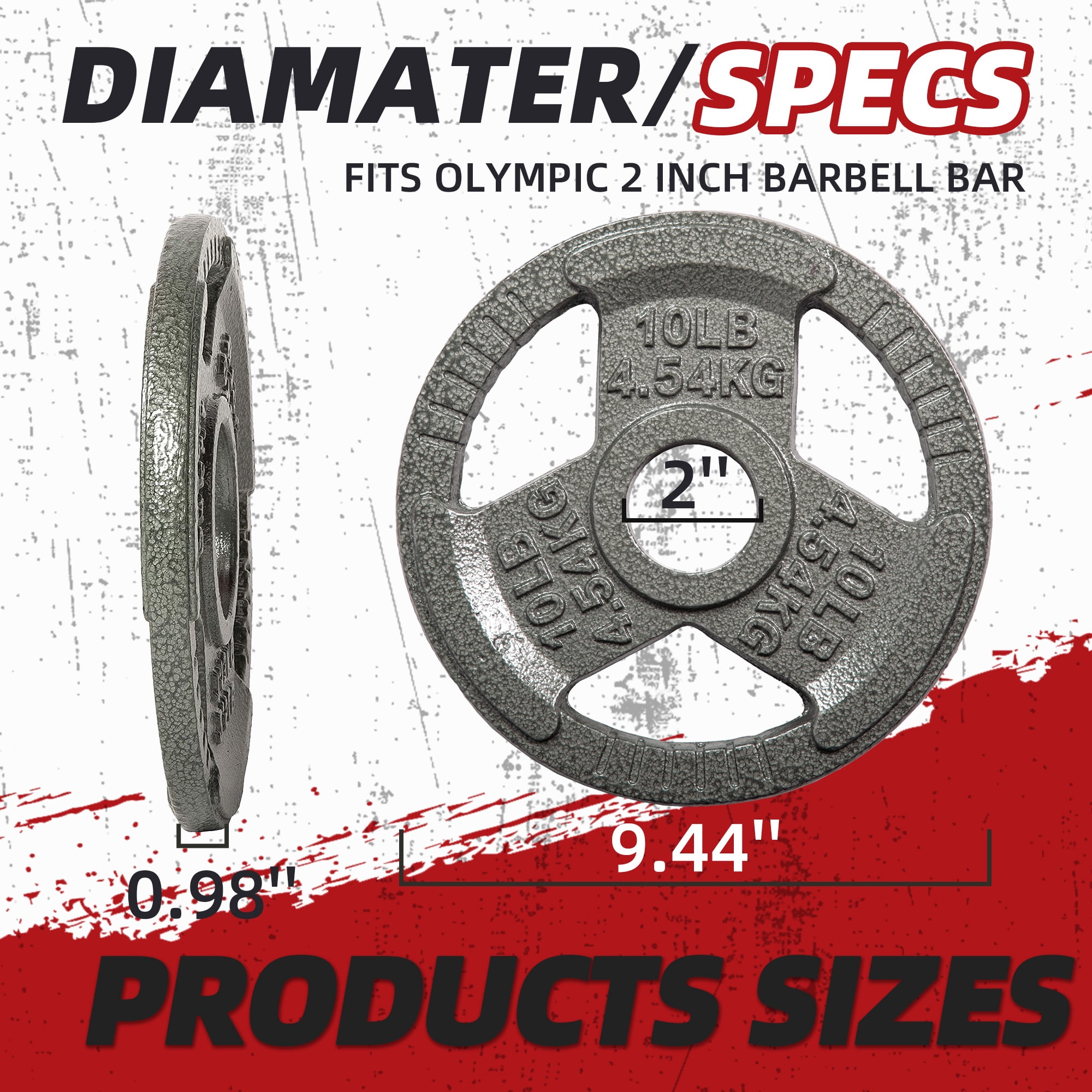 FlexWave 2" Olympic Cast Iron Weight Plates, 2.5-45 lb Set, Rust-Proof Enamel Coating & Tri-Grip Handles, Home & Commercial Gym
