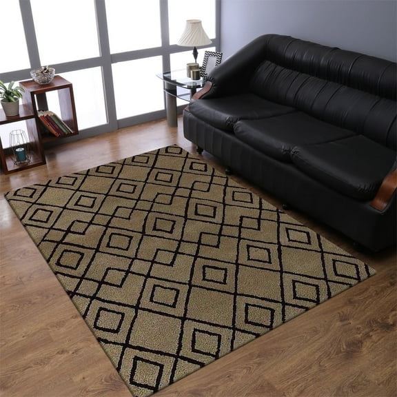 Rugsotic Carpets Hand Tufted Wool Eco-Friendly Area Rugs - 4'x6', Rectangle, Cream Brown, Modern Contemporary Design, High Pile Handmade Anti Skid Rugs for Living Room, Bed Room (K04510)