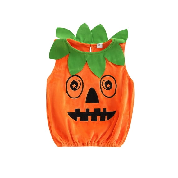 hirigin Halloween Children Boy Girl Vest, Round Neck Leaf Decoration Sleeveless Smiley Face Print Coral Fleece Outfit Tops