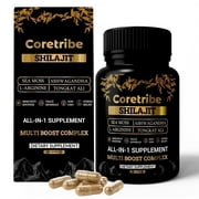 Coretribe Royal Shilajit Sea Moss Stamina Supplement with Ashwagandha, Tongkat Ali 400mg, Maca Root, Ginseng, Libido & Testosterone Booster for Energy Support (120 Capsules)