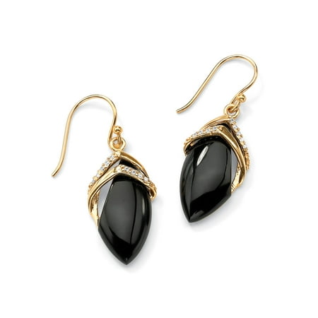 Marquise Round Earrings .16 TCW Genuine Black Onyx and Cubic Zirconia Marquise Drop Earrings 18k Gold-Plated ()
