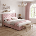 thumbnail image 3 of Pink Velvet Wingback Platform Bed - Full Size with Gold Nailhead Trim, 3 of 8