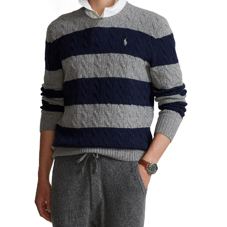Polo Ralph Lauren Men\'s Cable Striped Cable-Knit Wool-Cashmere Sweater, XL