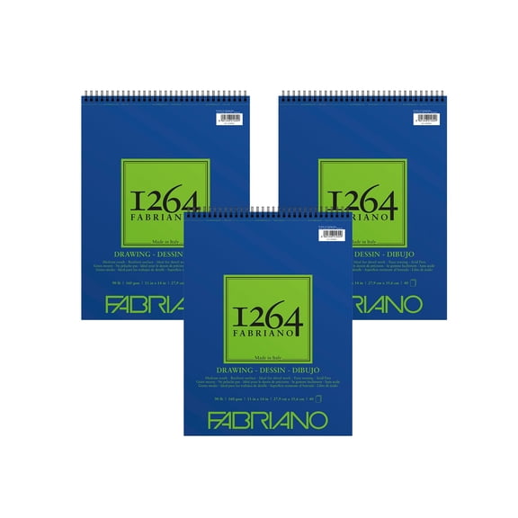 Fabriano 1264 Drawing Pad, 11x14, 90 lb, 40 Sheets, 100% Alpha-Cellulose, Drawing & Illustration, Three Pack