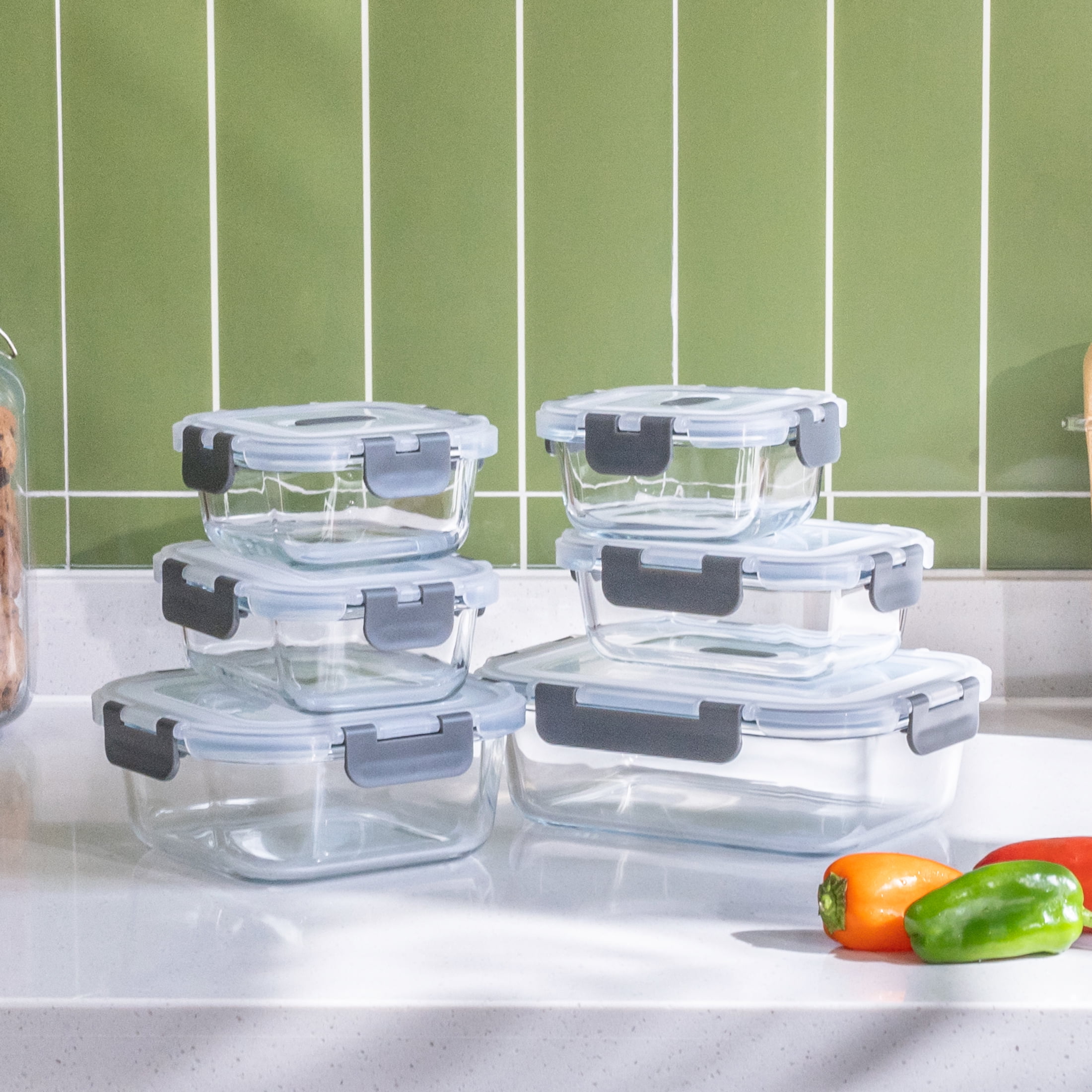 Mainstays 12 PCS Set récipient de stockage de nourriture en verre mélangé