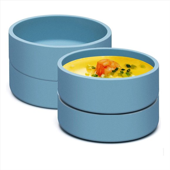 Silicone Air Fryer Egg Pan, Reusable Sous Egg Bite Maker Air Fryer Egg Mold Individual Microwave Egg Cooker Blue 4Pcs,4 * Egg Pan,Blue