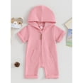 thumbnail image 2 of Gupgi Summer Infant Boys Girls Hooded Jumpsuits Baby Short Sleeve Solid Color Zipper Rompers, 2 of 9