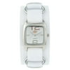 Ladies Square White Strap Watch, Silver-tone Dial