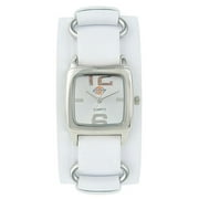 Ladies Square White Strap Watch, Silver-tone Dial