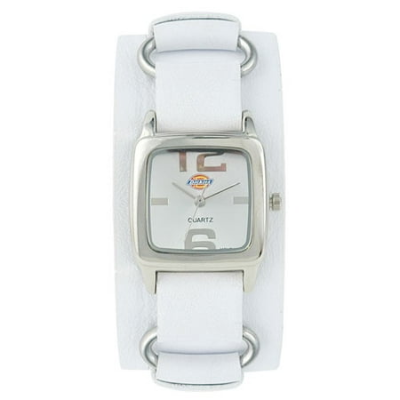 Ladies Square White Strap Watch, Silver-tone Dial