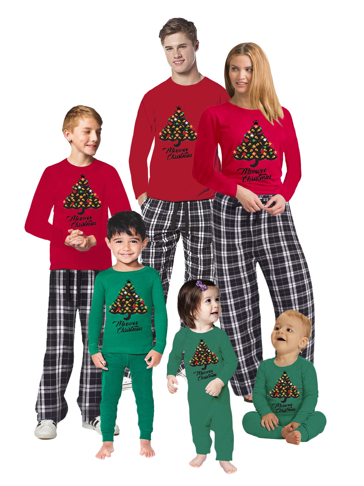 Awkward Styles Christmas Pajamas for Family Meowee Xmas Tree Matching ...