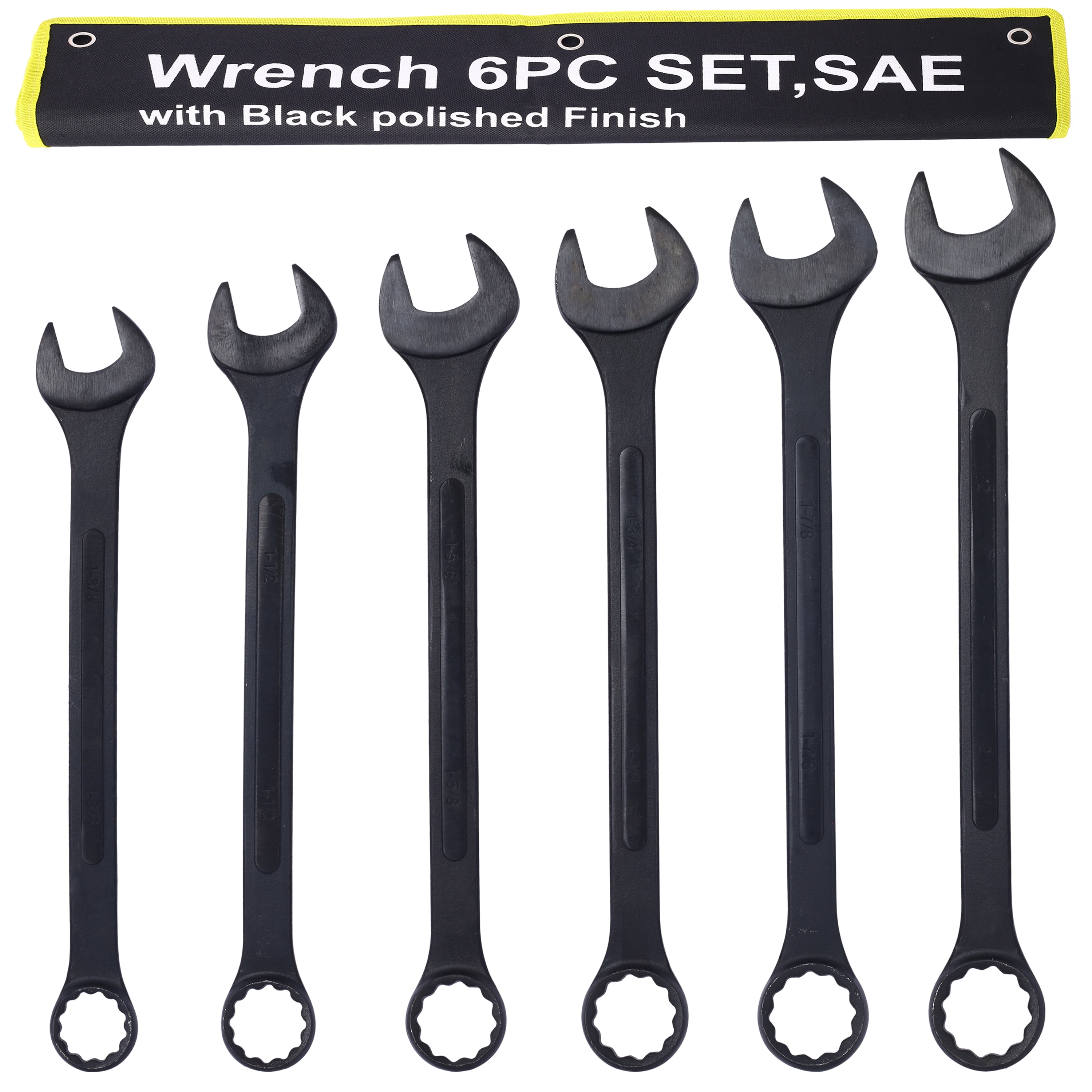 Jumbo Combination Wrench Set extra large, SAE, 6-piece, 1-3/8'' to 2'',Black Oxide, with Pouch